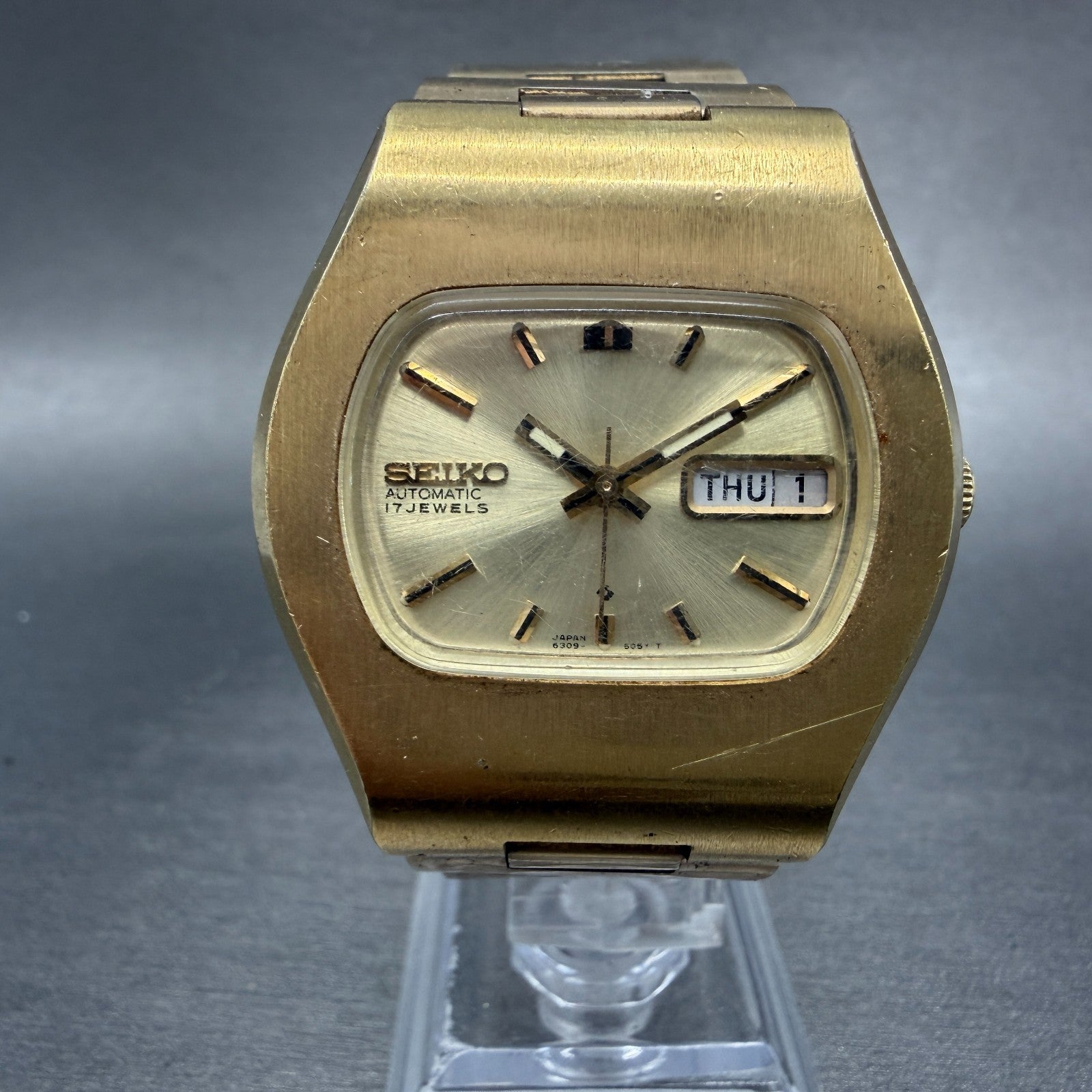 Seiko Automatic Watch Men 37mm Champagne Dial Gold Daydate 6309-5059 Runs VTG0