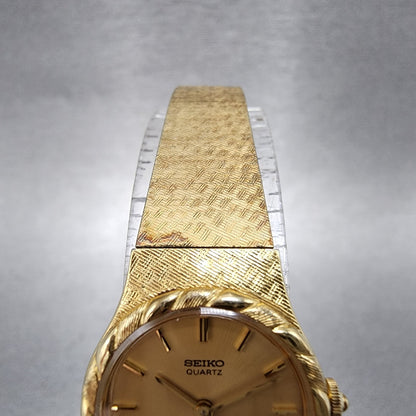 Seiko Watch Women 19mm Gold Dial Gold Tone Round 14000110 New Battery VTG4