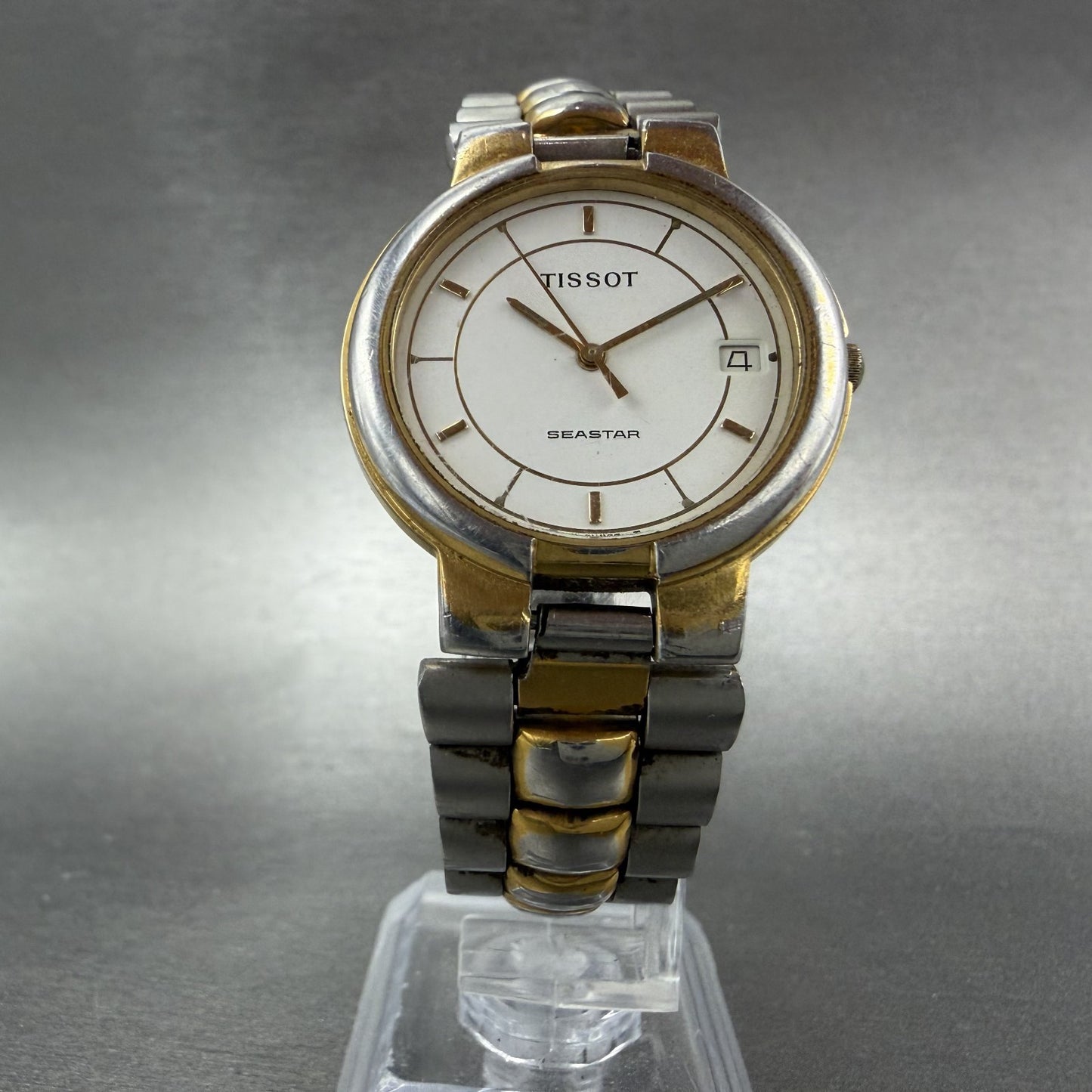 Tissot Seastar Watch Men 32mm White Dial Two Tone Date Round T251 New Batt5