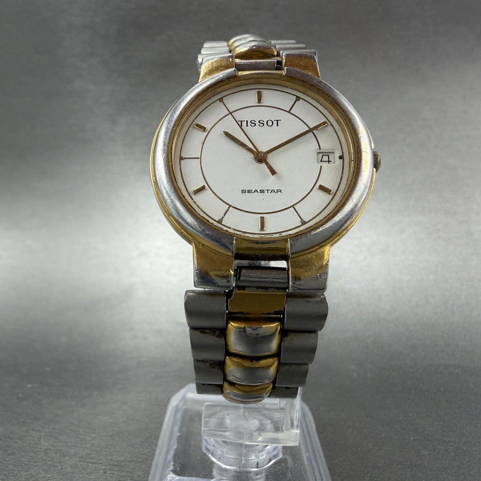 Tissot Seastar Watch Men 32mm White Dial Two Tone Date Round T251 New Batt5