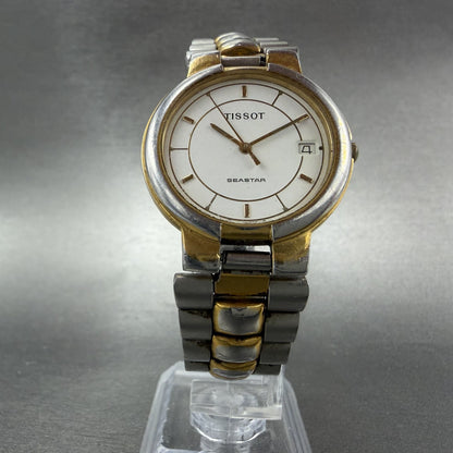 Tissot Seastar Watch Men 32mm White Dial Two Tone Date Round T251 New Batt5