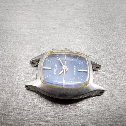 VTG Citizen Watch Women 17mm Blue Dial Steel Rectangle Manual Wind Runs3