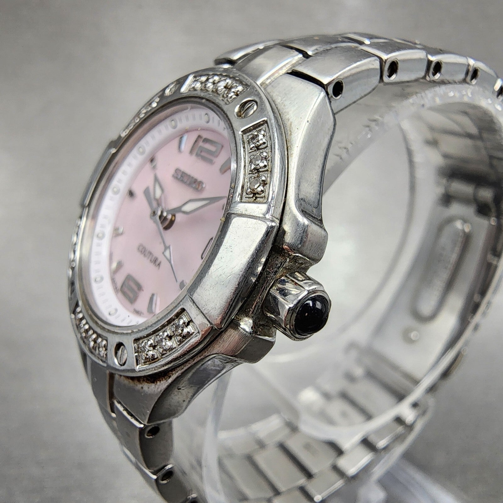 Seiko Watch Women 27mm MOP Dial Steel Date Round Diamonds 7n820CG0 New Battery2