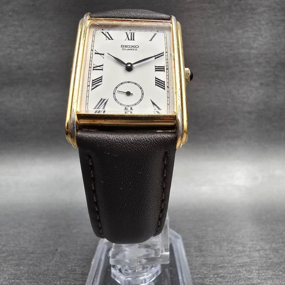 Seiko Tank Watch Men 25mm White Dial Gold Tone Rectangle 2628-5019 New Battery5