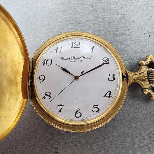 Citizen Pocket Watch Men 48mm White Dial Gold Tone Manual 0200-028853 Runs PARTS