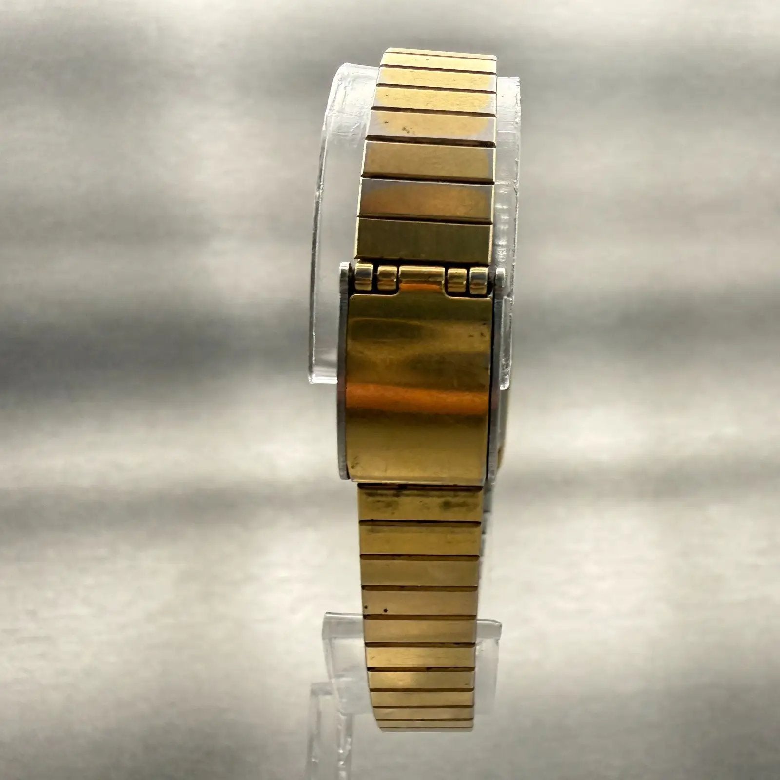 Seiko Watch Women 17mm Gold Dial Gold Tone Rectangle 2C20-5830 New Battery VTG7