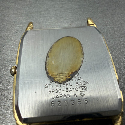 Seiko Watch Men 27mm Champagne Dial Gold Tone Rectangle 5P30-5A10 New Battery6