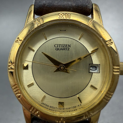 Citizen Watch Women 24mm Champagne Dial Gold Tone Date 1012-K1313 READ!!!!! Runs1