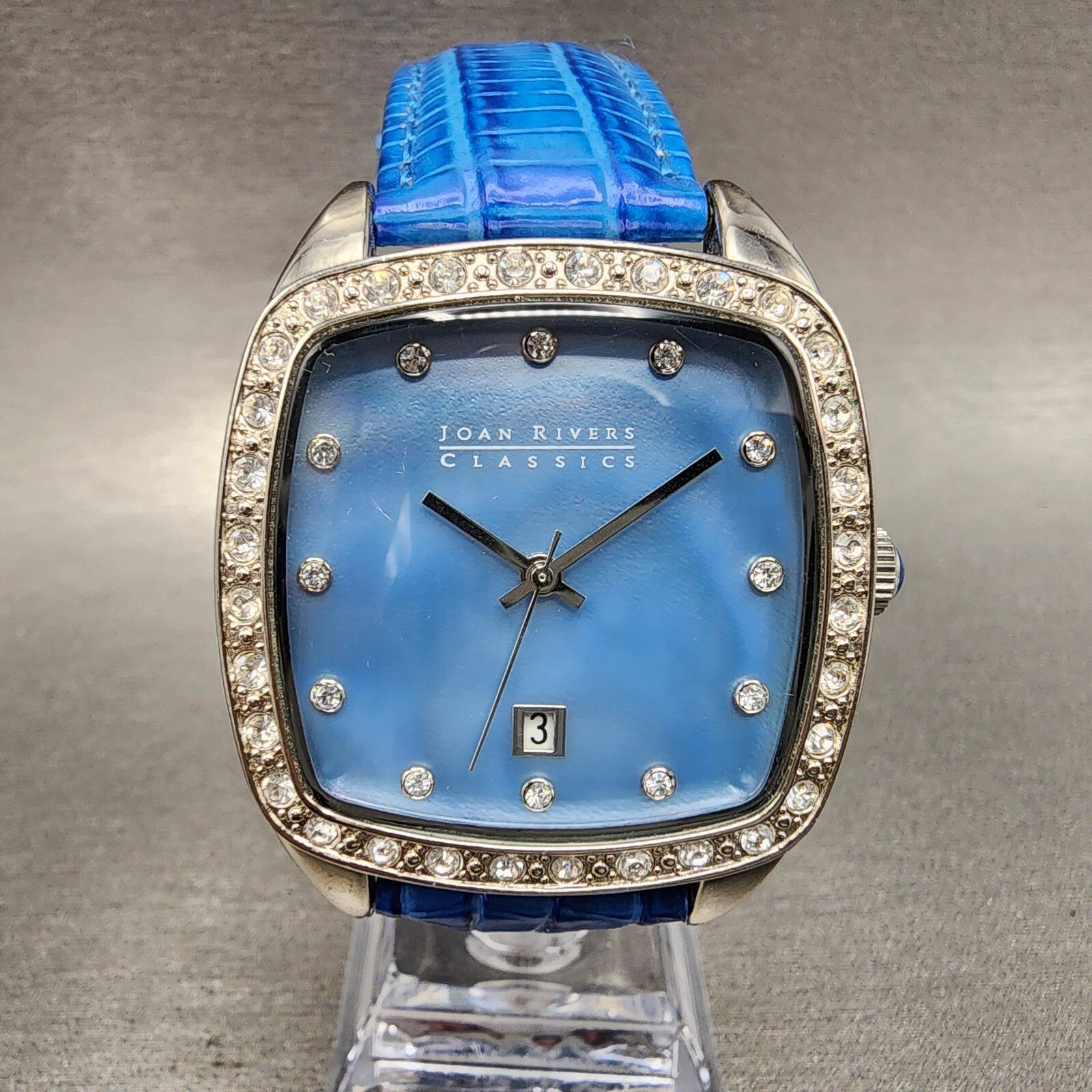 Joan Rivers Classic Watch Women 38mm MOP Silver Tone Rectange Crystal Bezel Runs0