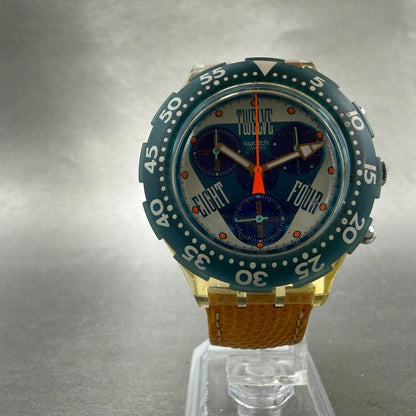 Swatch Aqua Chrono Orange Juice Watch Men 38mm Blue Dial Clear SEK104 New Batt5