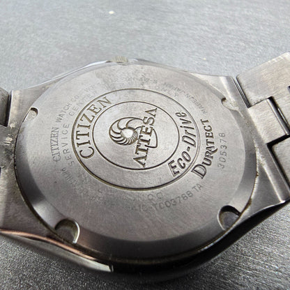 Citizen Eco-Drive Attesa Watch Men 38mm Black Dial Titanium Atomic Date PARTS!!!10