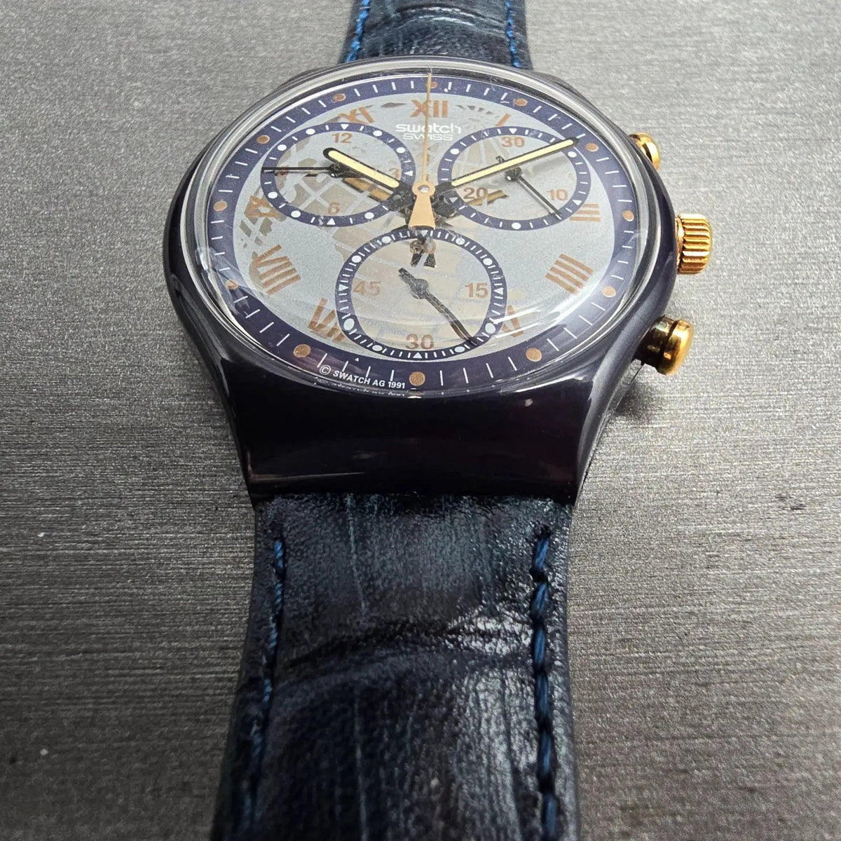 Swatch Chrono Timeless Zone Watch Men 37mm Silver Dial SCN104 New Battery NOS6