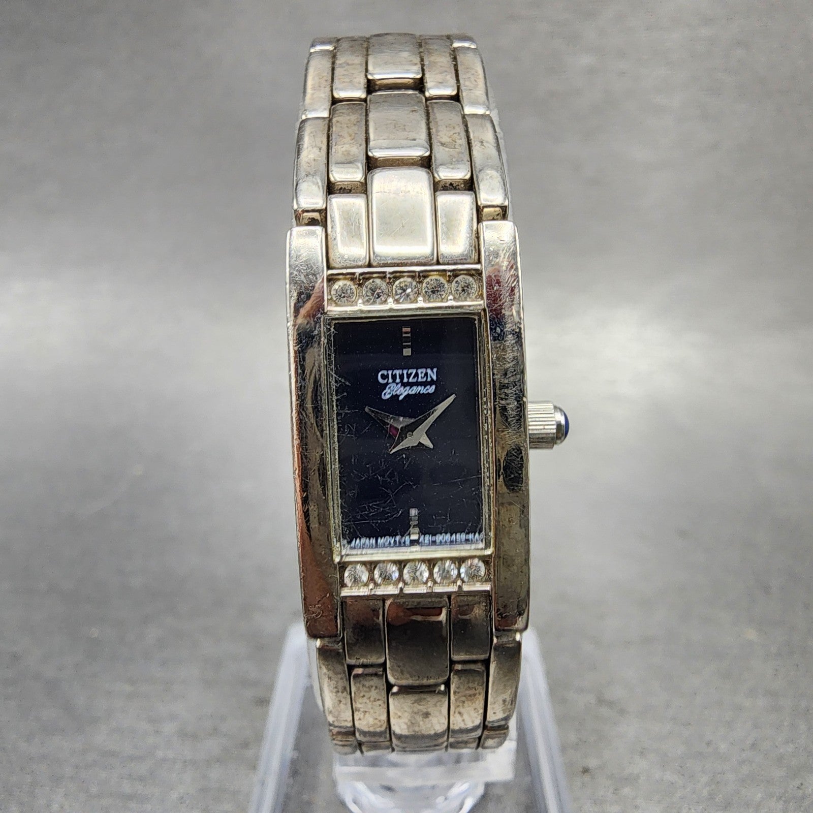 Citizen Elegance Tank Watch Women 14mm Blue Dial Silver Tone 5421S91611 New Bat0