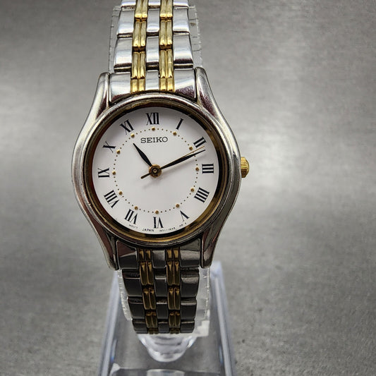 Seiko Watch Women 24mm White Dial Two Tone Round 1N01-0K10 New Battery VTG