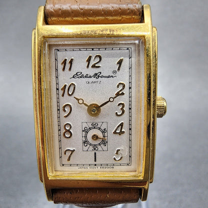 Eddie Bauer Tank Watch Women 19mm White Dial Gold Tone Rectangle New Battery1