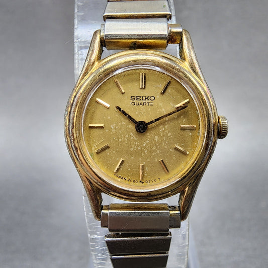 Seiko Watch Women 19mm Champagne Dial Gold Tone Round 2c200120 New Battery0