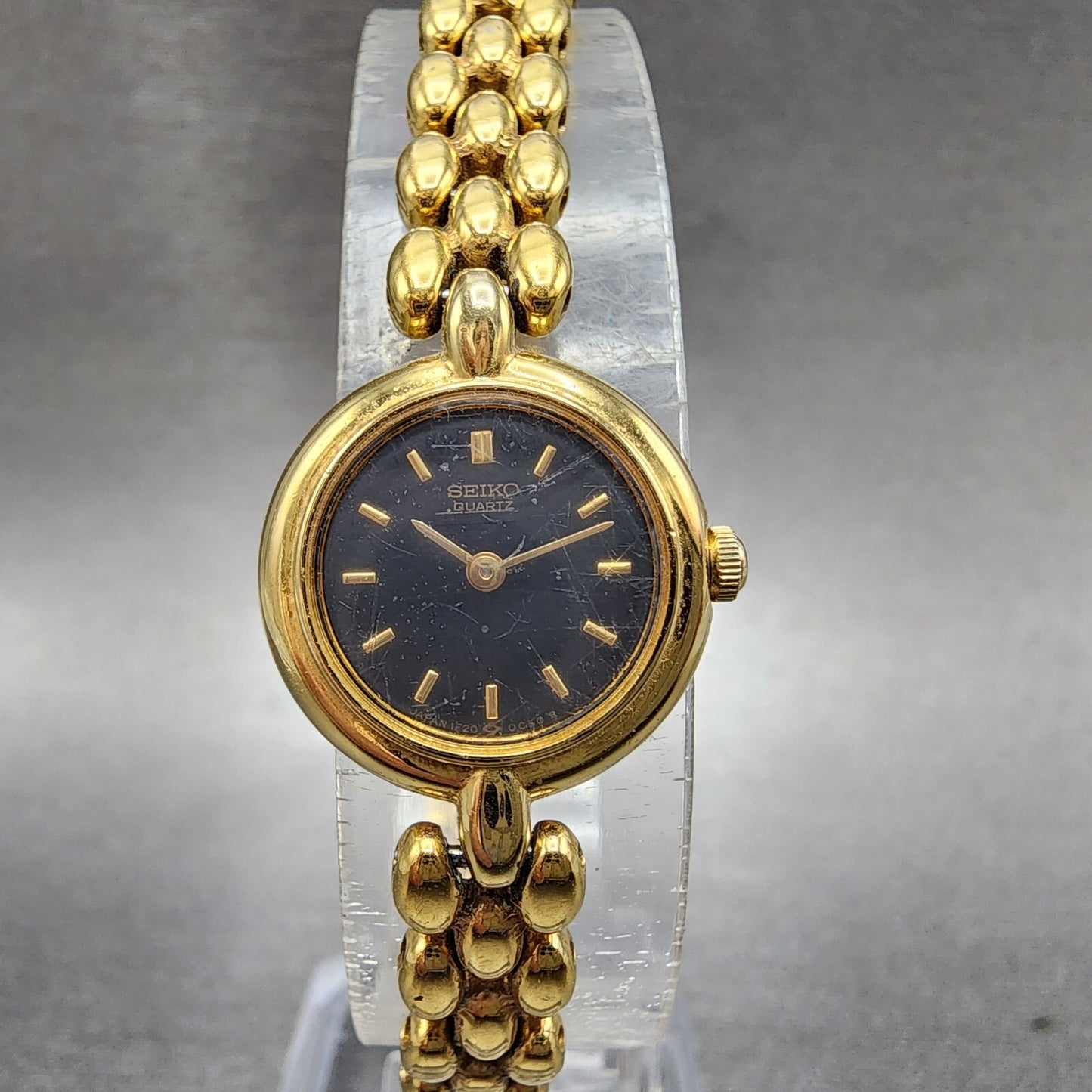 Seiko Watch Women 18mm Black Dial Gold Tone Round 1F200A29 New Battery VTG0