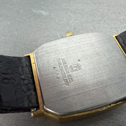 Jules Jurgenson Tank Watch Men 28mm Black Dial Gold Tone Date Rectangle PARTS10