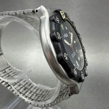 Fila Dive Watch Men 38mm Black Dial Silver Tone Round Date New Battery3