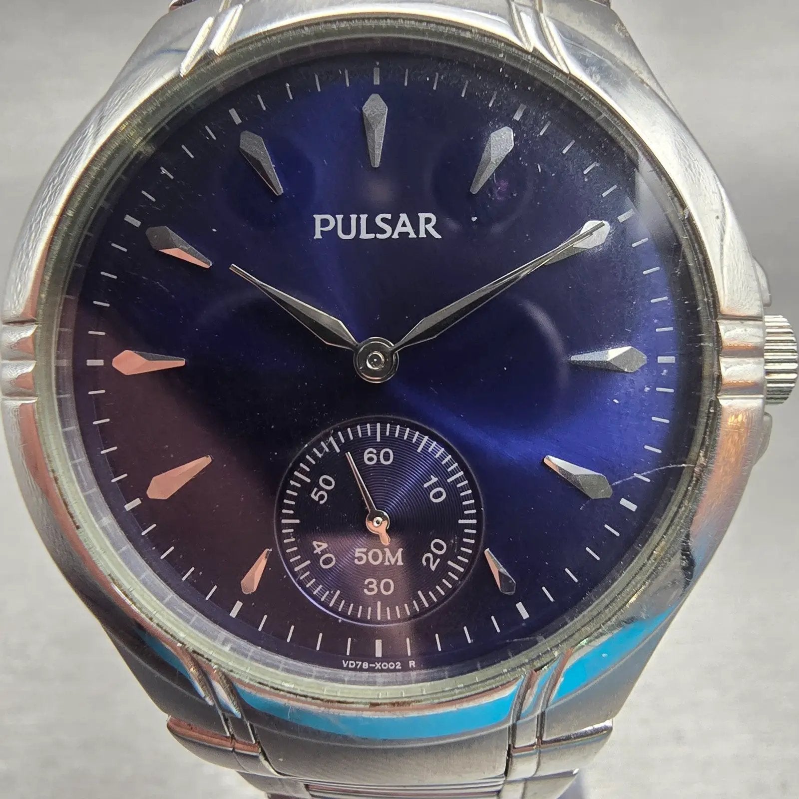 Seiko Pulsar Watch Men 36mm Blue Dial Silver Tone Round VD78-X003 New Battery1