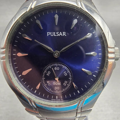 Seiko Pulsar Watch Men 36mm Blue Dial Silver Tone Round VD78-X003 New Battery1