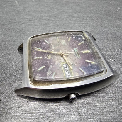 Seiko SQ Watch Men 34mm Purple Dial Silver Tone Daydate 7546-5019 PARTS Vintage6