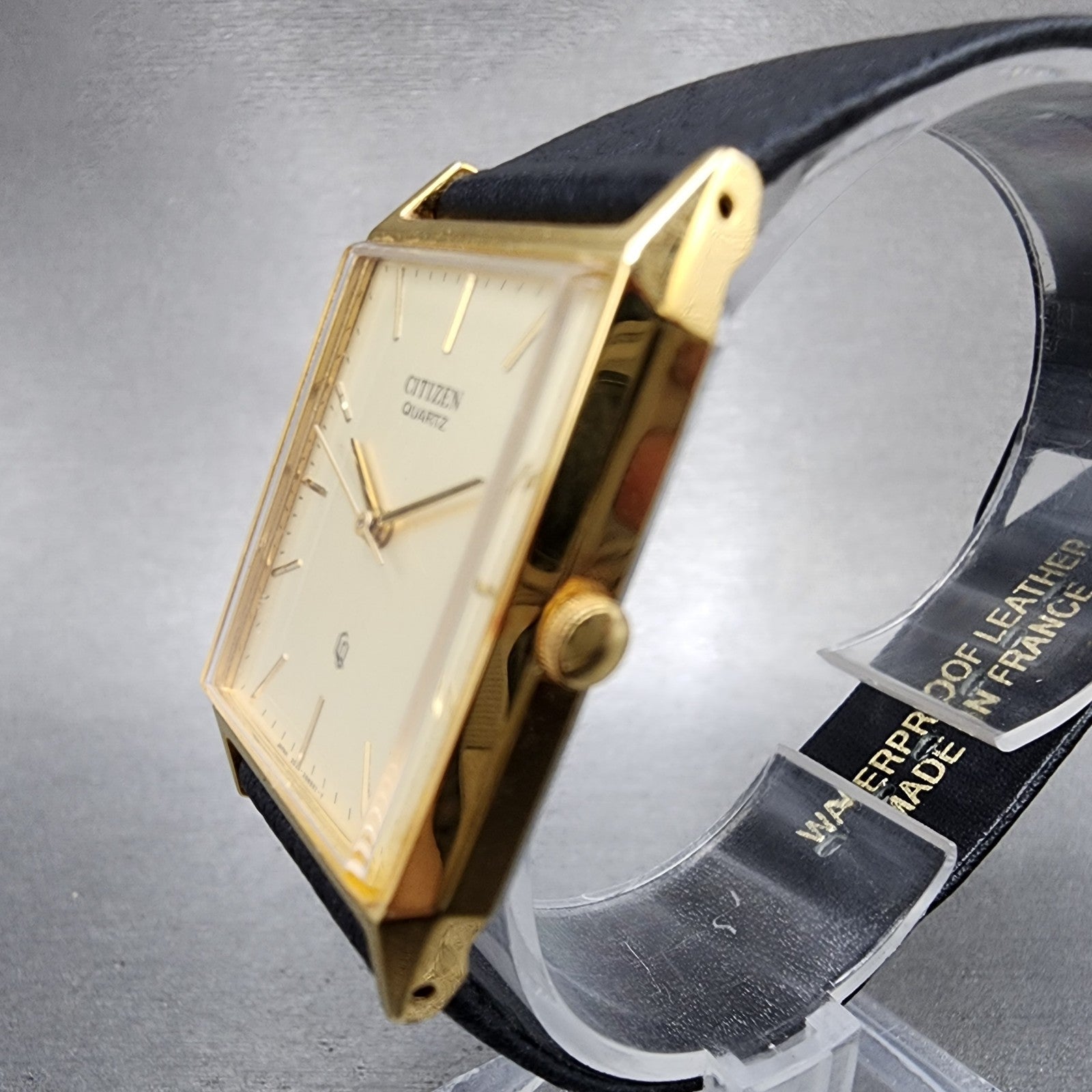 Citizen CQ Tank Watch Women Men 25mm Gold Dial Gold Tone Rectangle New Battery2