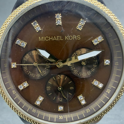 Michael Kors Watch Women 37mm Brown Dial Gold Tone Tortas Daydate New Battery 7T1