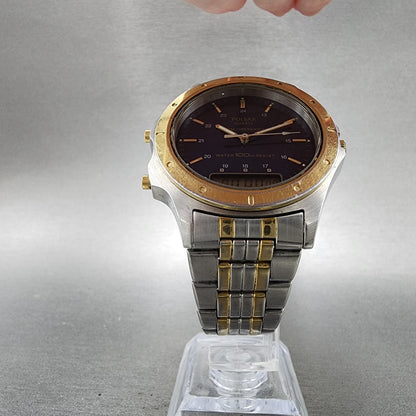 Pulsar Analog Digital Watch Men 39mm Blue Dial Two Tone Alarm Chrono New Battery5