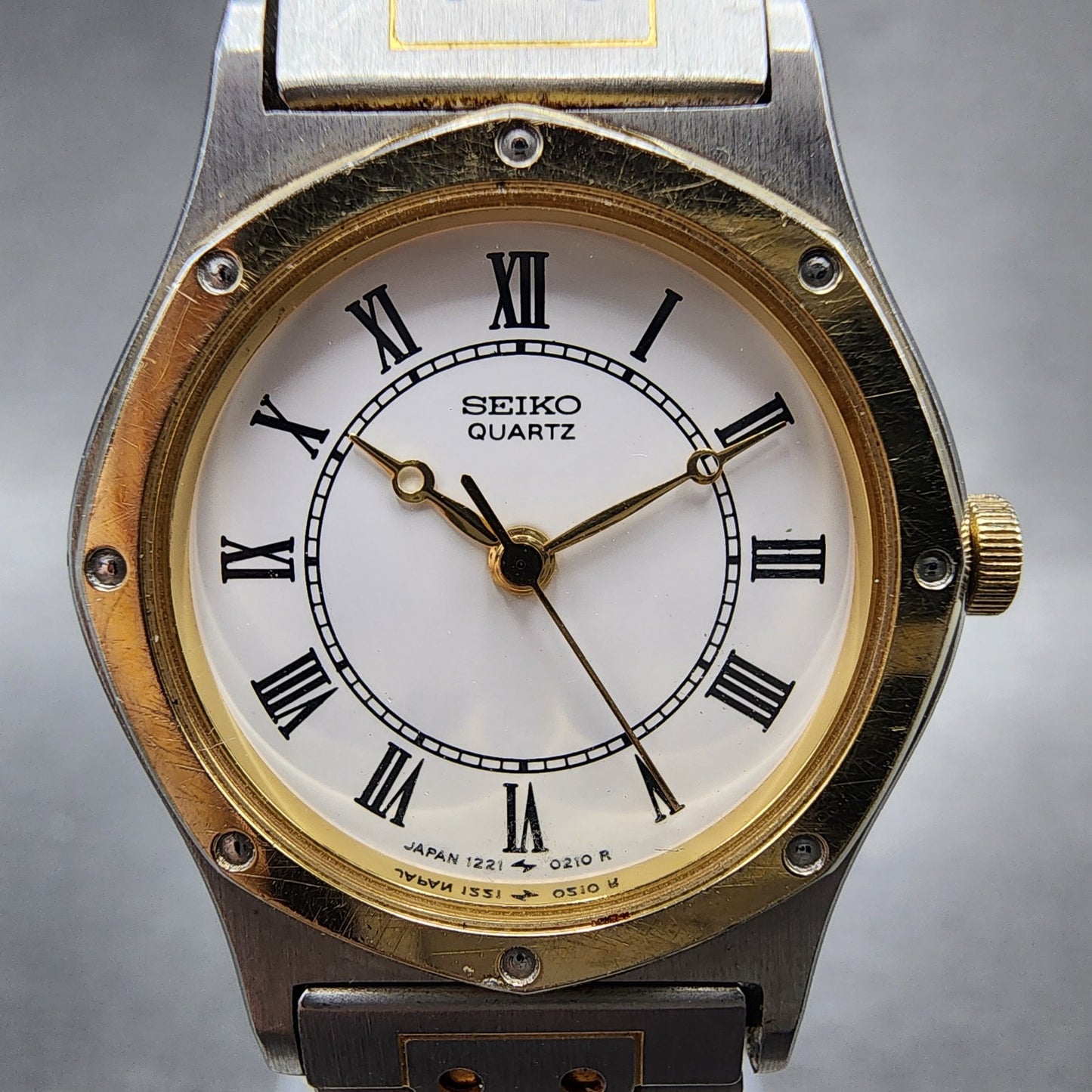 Seiko Watch Women 23mm White Dial Two Tone Octagon 12210040 New Battery1