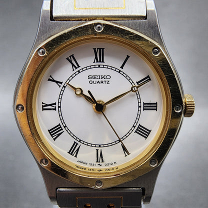 Seiko Watch Women 23mm White Dial Two Tone Octagon 12210040 New Battery1