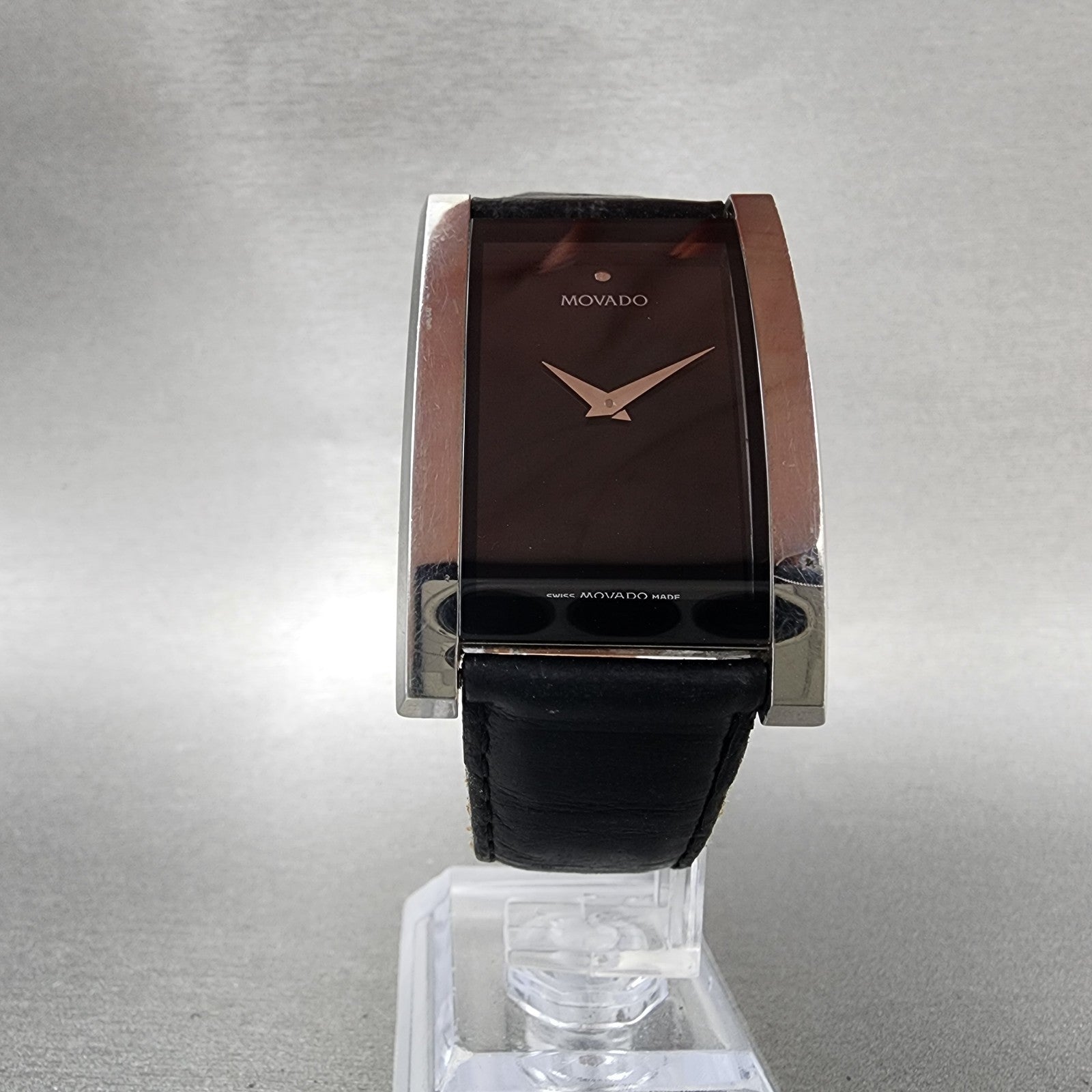 Movado La Nouvelle Tank Watch Men 30mm Black Dial Steel Rectangle New Battery5