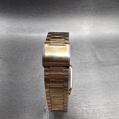 Seiko Tank Watch Men 27mm Gold Dial Gold Tone Rectangle 6531-5129 New Battery8
