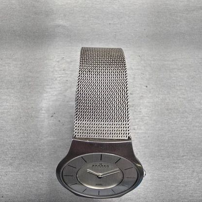 Skagen Denmark Slimline Watch Men 35mm Silver Dial Silver Tone 233LSS New Batt4
