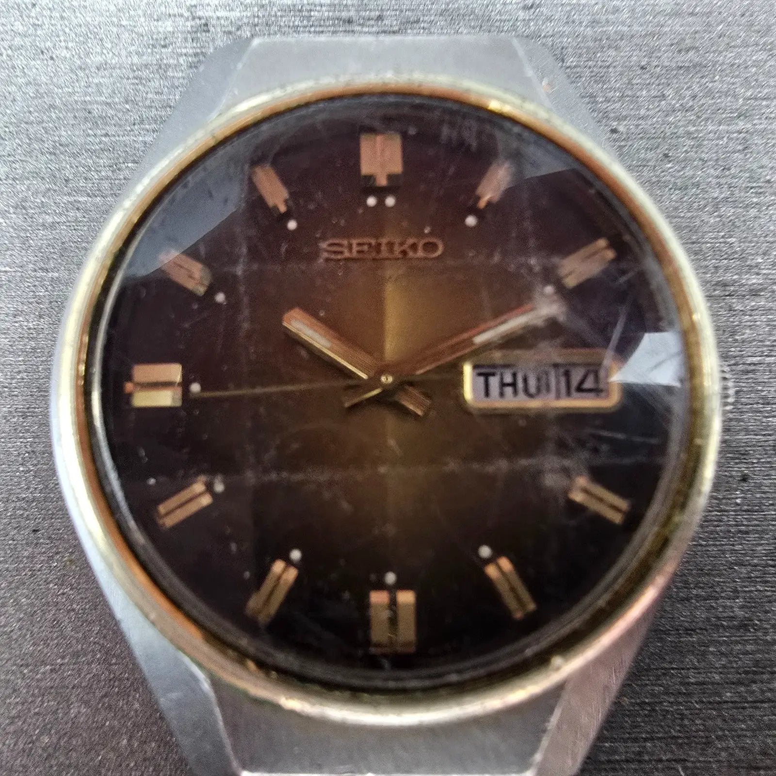 Seiko Automatic Watch Men 37mm Brown Dial Two Tone Daydate 6309-8099 PARTS VTG3