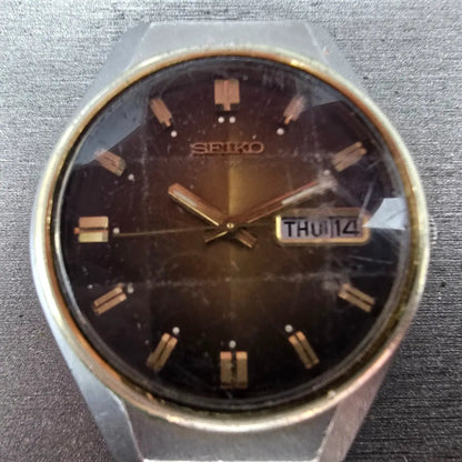 Seiko Automatic Watch Men 37mm Brown Dial Two Tone Daydate 6309-8099 PARTS VTG3
