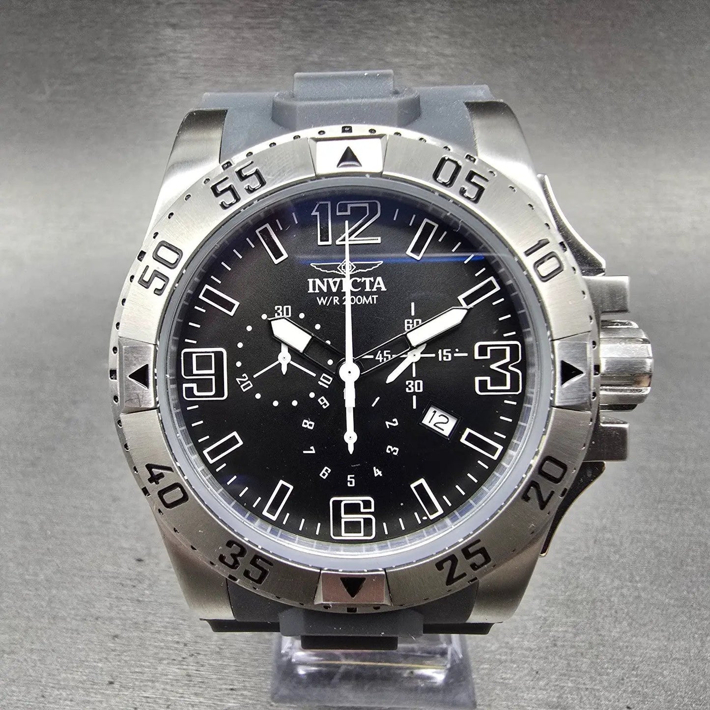 Invicta Excursion Sport Chronograph Watch Men 49mm Black Dial Steel READ! NewBat1