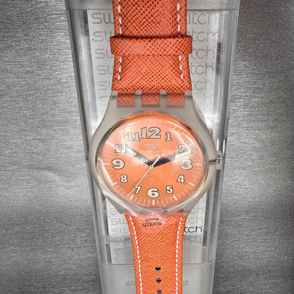Swatch Squeezed Pumpkin Watch Men 44mm Orange Dial Clear Case SUDK102 New Batt4