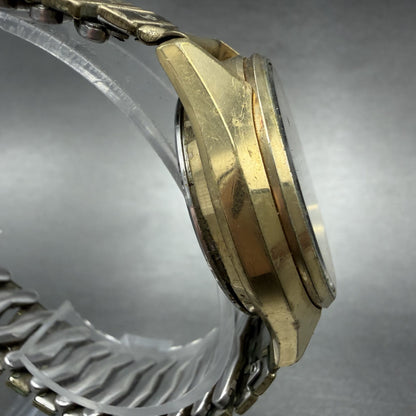 Seiko QZ Watch Men 36mm Silver Dial Gold Tone Date Round 0922-8000 PARTS4