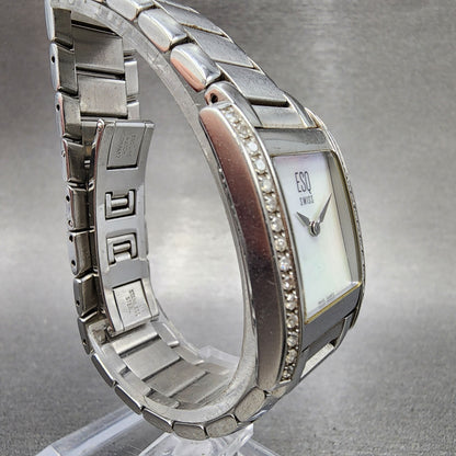 ESQ Tank Watch Women 21mm MOP Dial Silver Tone Diamond Bezel E5093 New Battery3