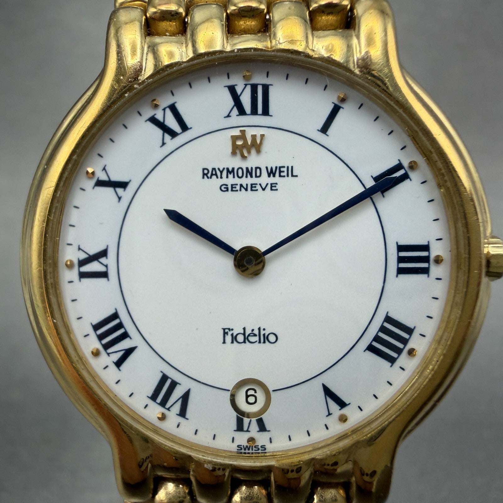 Raymond Weil Fidelio Watch Men 32mm White Dial Gold Plated Date 4802 New Battery1