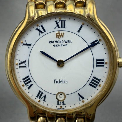 Raymond Weil Fidelio Watch Men 32mm White Dial Gold Plated Date 4802 New Battery1
