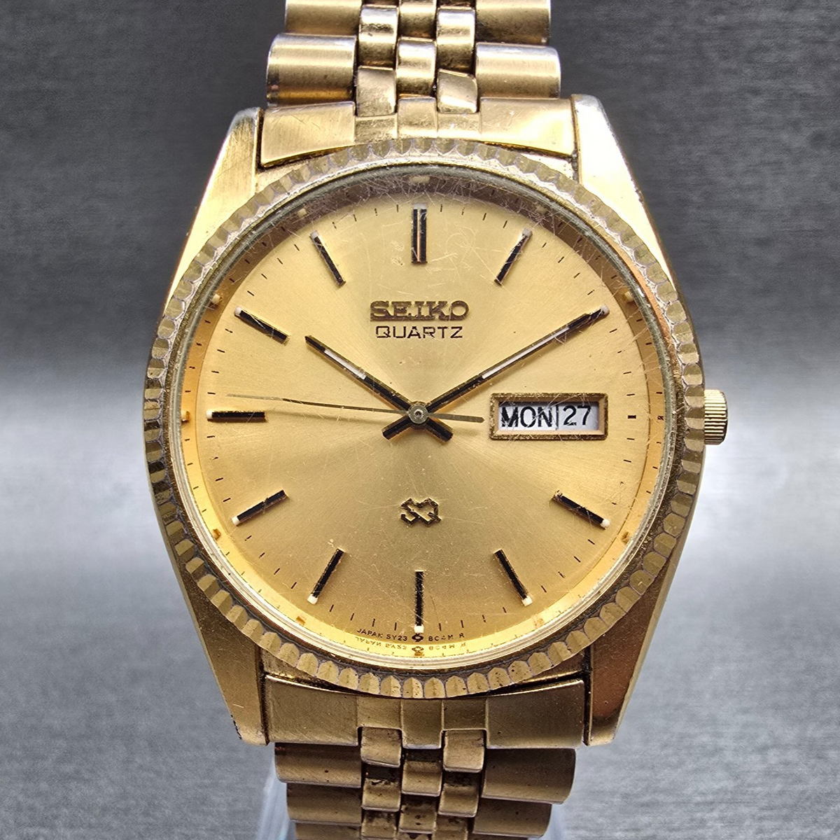 Seiko President Watch Men 35mm Gold Dial Gold Daydate 5Y23-8A61 New Battery VTG0
