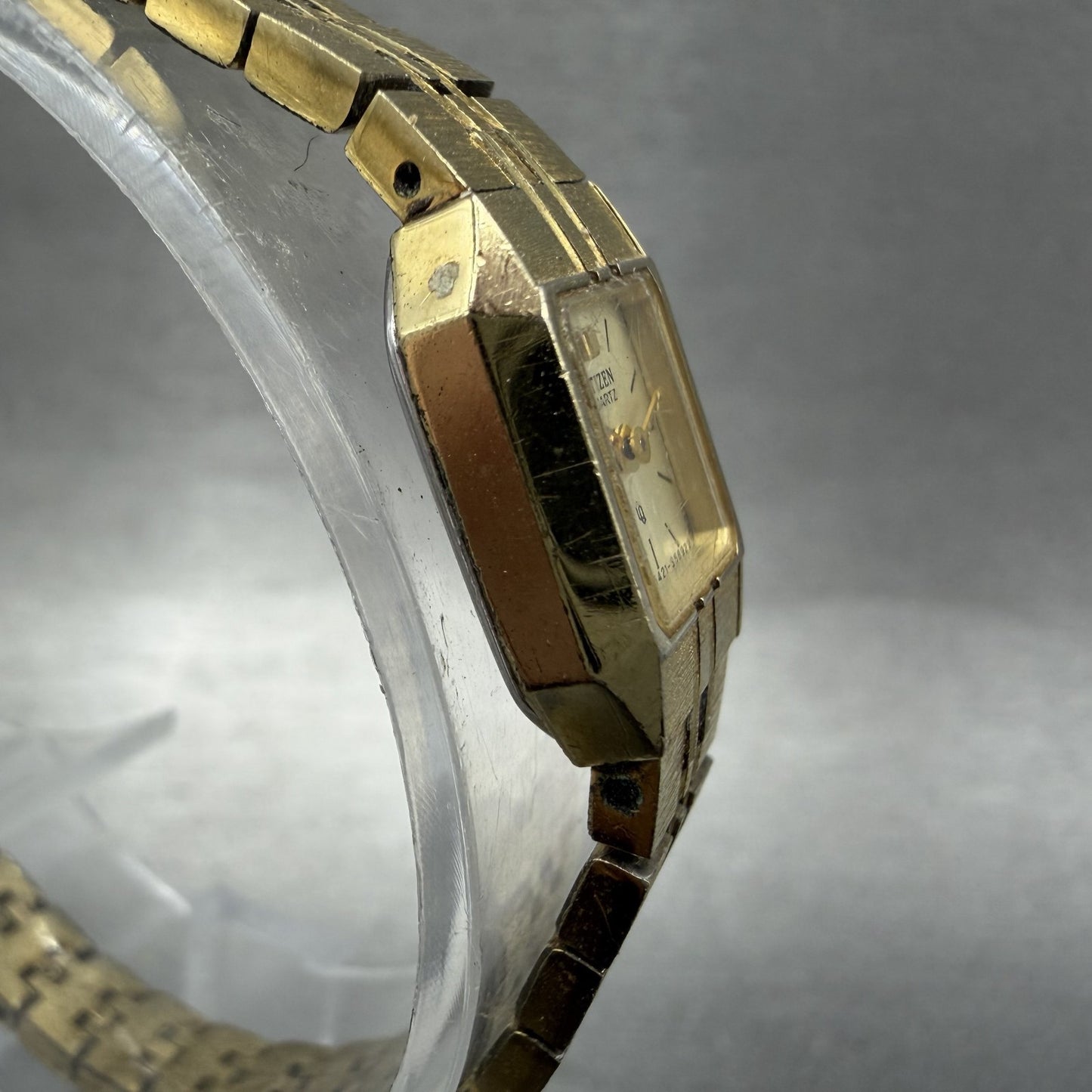Citizen CQ Tank Watch Women 13mm Champagne Dial Gold Tone Octagon New Battery BA3