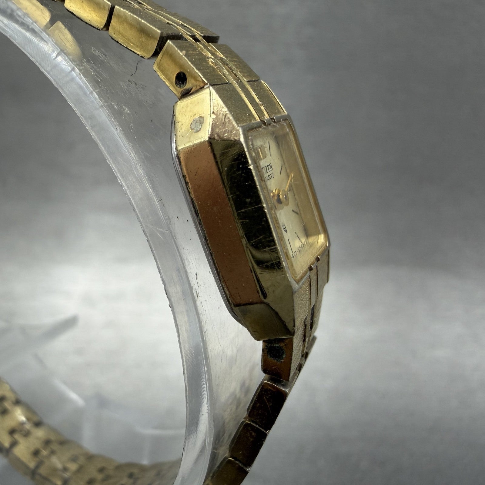 Citizen CQ Tank Watch Women 13mm Champagne Dial Gold Tone Octagon New Battery BA3