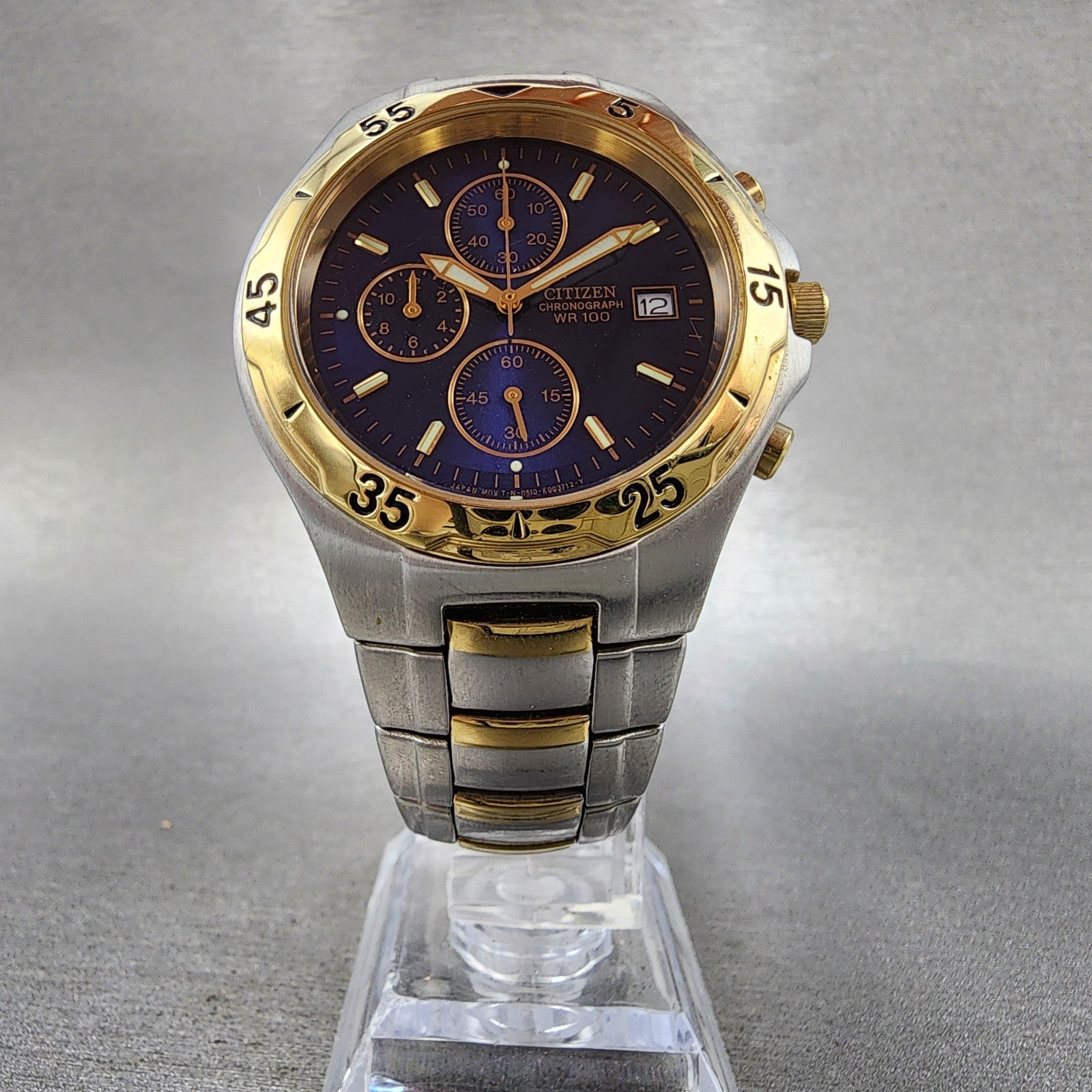 Citizen Chronograph Watch Men 40mm Blue Dial Two Tone Date 0510K002257 PARTS6