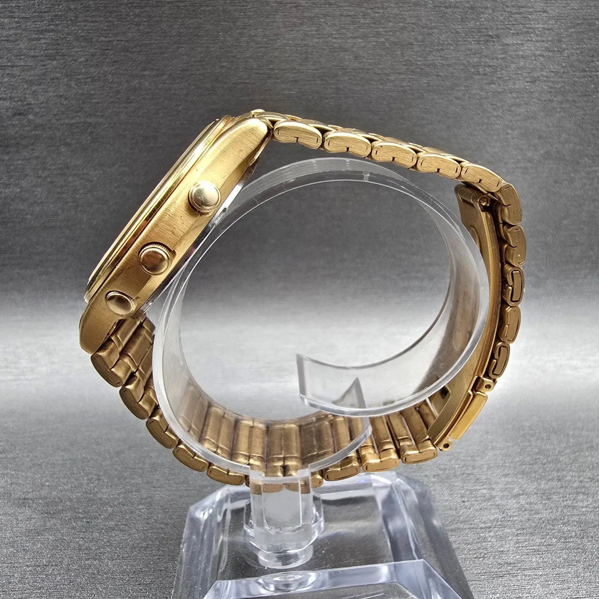 Seiko World Timer Watch Men 38mm Gold Dial Chrono Alarm Date 5T52-6A28 New Batt6