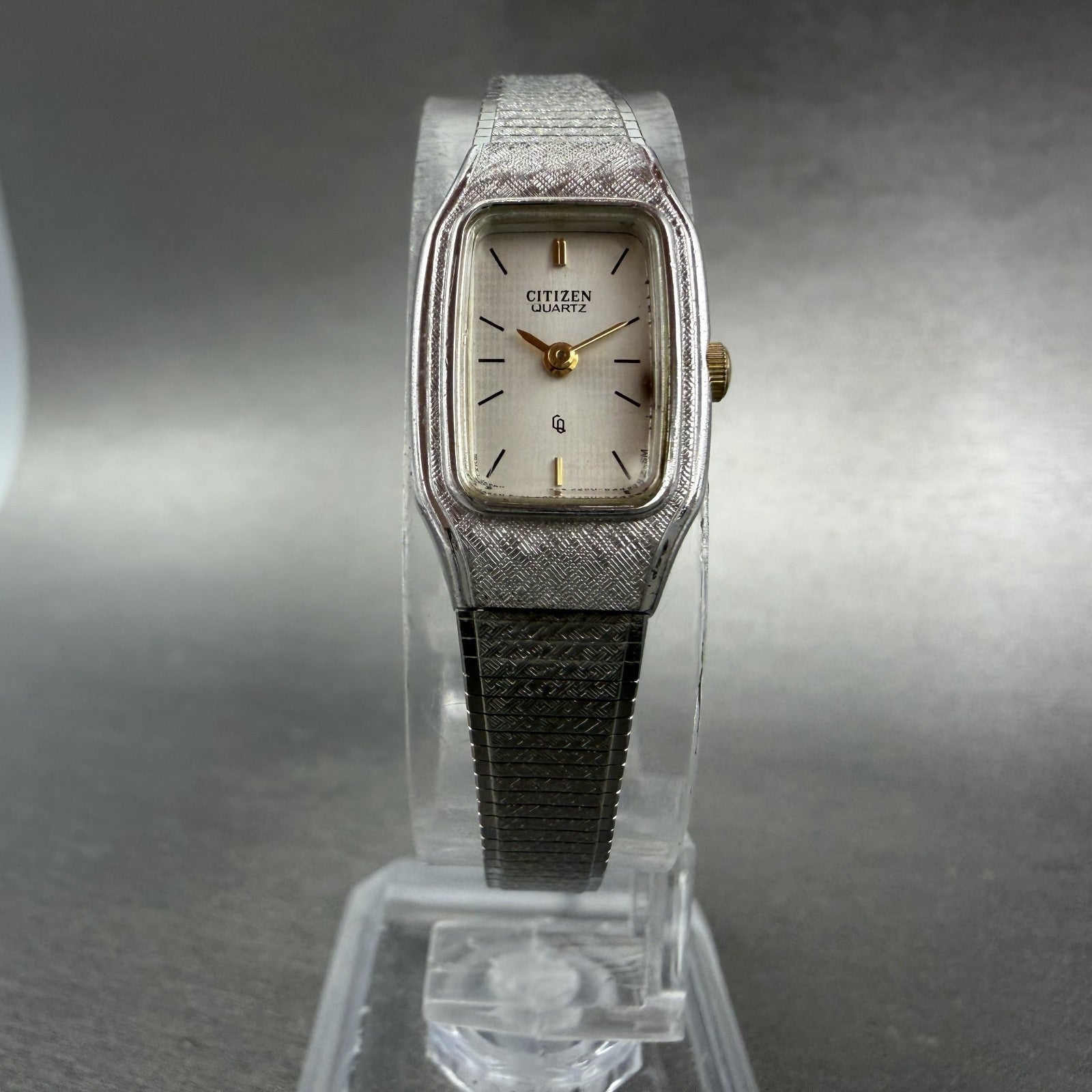 Citizen CQ Tank Watch Women 14mm Champagne Dial Silver Tone Rectangle New Batt5