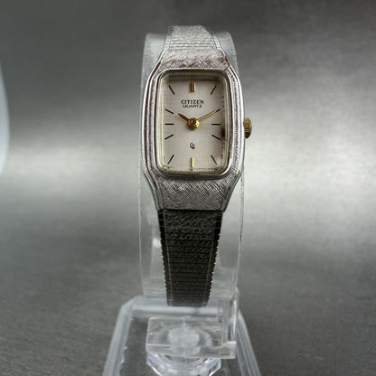 Citizen CQ Tank Watch Women 14mm Champagne Dial Silver Tone Rectangle New Batt5