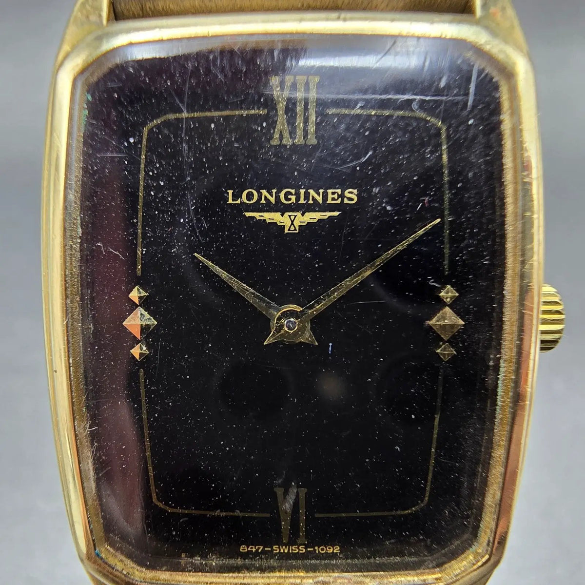 Longines Tank Watch Men 27mm Black Dial Gold Plated Manual Wind Runs VTG1